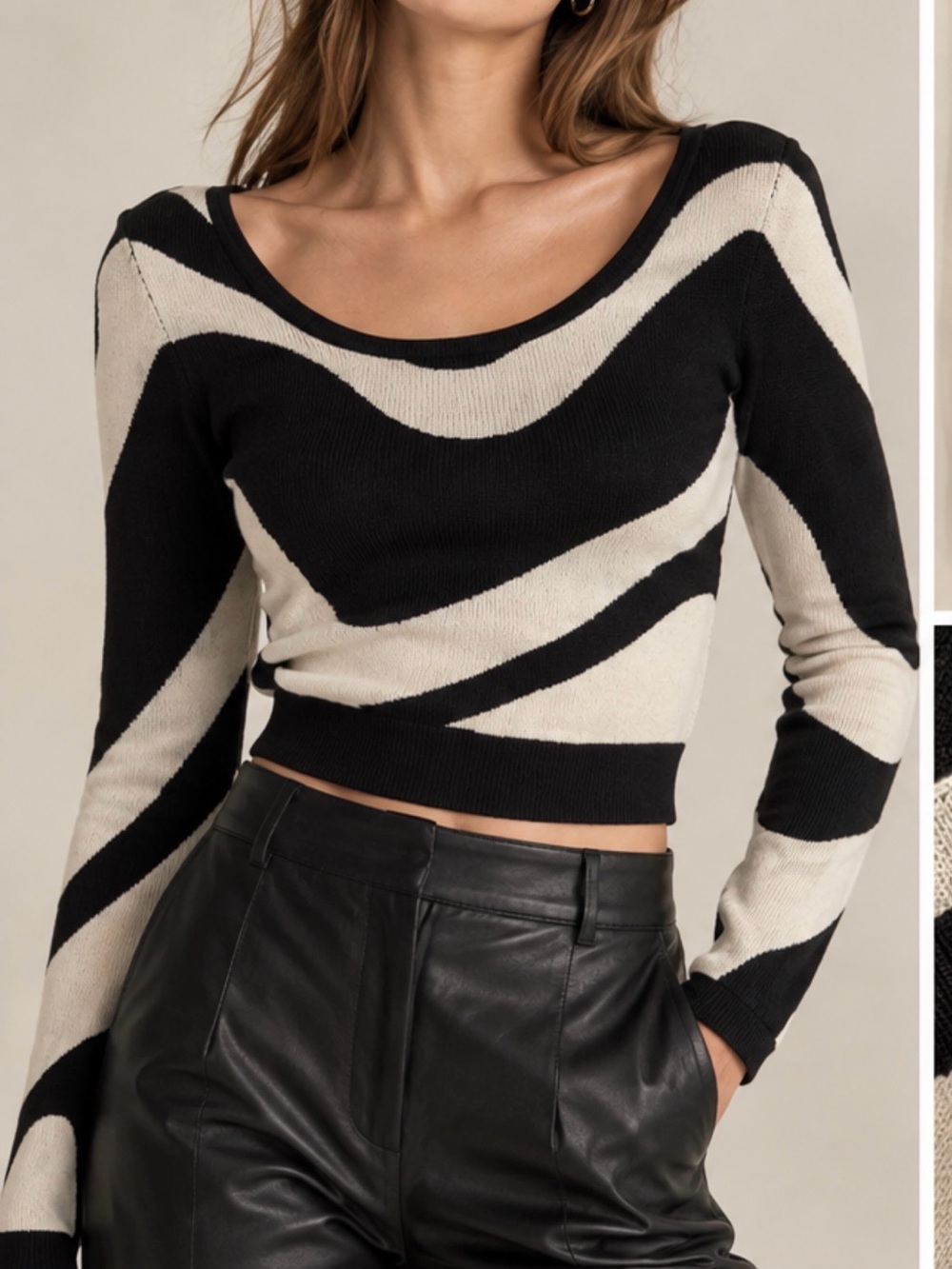 & Other Stories Black Cream Abstract Wave Cropped Sweater XS NWT